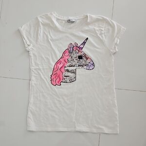 Unicorn Sequin T-Shirt - White & Pink